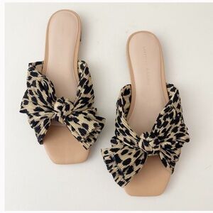 Loeffler Randall Daphne Pleated Leopard Knot Slide Sandals Shoes